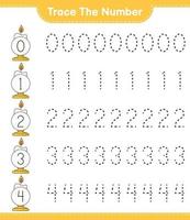 Trace the number. Tracing number with Candle. Educational children game, printable worksheet, vector illustration