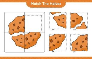 Match the halves. Match halves of Cookie. Educational children game, printable worksheet, vector illustration