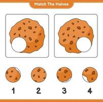 Empareja las mitades. emparejar las mitades de la galleta. juego educativo para niños, hoja de cálculo imprimible, ilustración vectorial vector