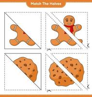 Match the halves. Match halves of Gingerbread Man and Cookies. Educational children game, printable worksheet, vector illustration