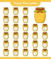 Trace the letter. Tracing letter alphabet with Jam. Educational children game, printable worksheet, vector illustration