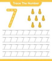 Trace the number. Tracing number with Butternut Squash. Educational children game, printable worksheet, vector illustration