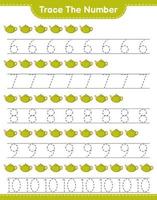 Trace the number. Tracing number with Teapot. Educational children game, printable worksheet, vector illustration