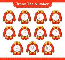 Trace the number. Tracing number with Warm Clothes. Educational children game, printable worksheet, vector illustration