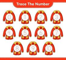 Trace the number. Tracing number with Warm Clothes. Educational children game, printable worksheet, vector illustration