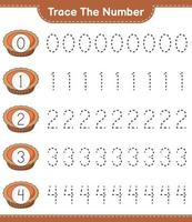 Trace the number. Tracing number with Pie. Educational children game, printable worksheet, vector illustration