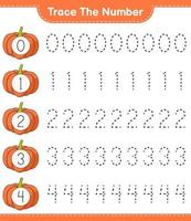 Trace the number. Tracing number with Pumpkin. Educational children game, printable worksheet, vector illustration