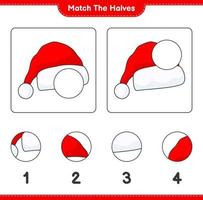 Match the halves. Match halves of Santa Hat. Educational children game, printable worksheet, vector illustration