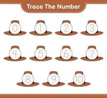 Trace the number. Tracing number with Hat. Educational children game, printable worksheet, vector illustration