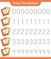 Trace the number. Tracing number with Book. Educational children game, printable worksheet, vector illustration