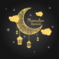 illustration of a ramadan banner background with moon and lantern for promotion and advertisement vector