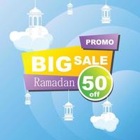 Ramadan Kareem set poster sale and label price tag design with colorfull gradient color vector