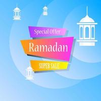 Ramadan Kareem set poster sale and label price tag design with colorfull gradient color vector