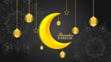 ramadan kareem background illustration with mandala and lantern vector