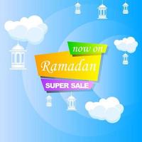 Ramadan Kareem set poster sale and label price tag design with colorfull gradient color vector