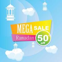 Ramadan Kareem set poster sale and label price tag design with colorfull gradient color vector