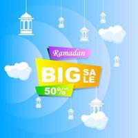 Ramadan Kareem set poster sale and label price tag design with colorfull gradient color vector