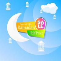 Ramadan Kareem set poster sale and label price tag design with colorfull gradient color vector