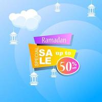 Ramadan Kareem set poster sale and label price tag design with colorfull gradient color vector