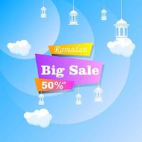 Ramadan Kareem set poster sale and label price tag design with colorfull gradient color vector