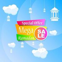 Ramadan Kareem set poster sale and label price tag design with colorfull gradient color vector