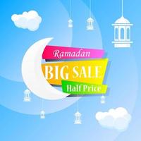 Ramadan Kareem set poster sale and label price tag design with colorfull gradient color vector