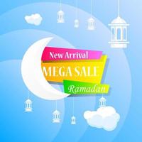 Ramadan Kareem set poster sale and label price tag design with colorfull gradient color vector