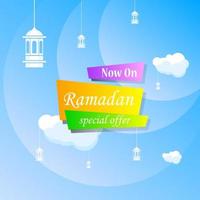 Ramadan Kareem set poster sale and label price tag design with colorfull gradient color vector