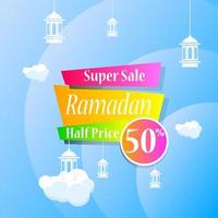 Ramadan Kareem set poster sale and label price tag design with colorfull gradient color vector