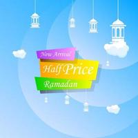 Ramadan Kareem set poster sale and label price tag design with colorfull gradient color vector