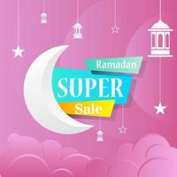 Ramadan Kareem set poster sale and label price tag design with colorfull gradient color vector