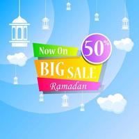 Ramadan Kareem set poster sale and label price tag design with colorfull gradient color vector