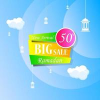 Ramadan Kareem set poster sale and label price tag design with colorfull gradient color vector