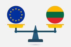 Scales balancing the EU and the Lithuania flag. Vector illustration.