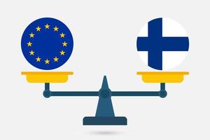Scales balancing the EU and the Finland flag. Vector illustration.