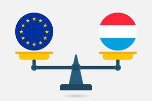 Scales balancing the EU and the Luxembourg  flag. Vector illustration.