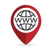 Map pointer with www icon. Vector illustration.