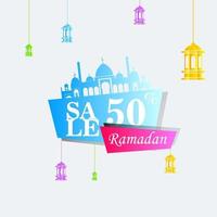 Ramadan Kareem set poster sale and label price tag design with colorfull gradient color vector