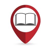 Map pointer with manual book icon. Vector illustration.