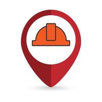 Map pointer with helmet icon. Vector illustration.