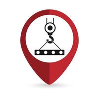 Map pointer with crane hook icon. Vector illustration.