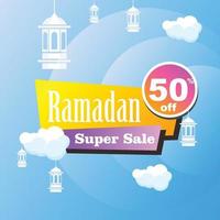 Ramadan Kareem set poster sale and label price tag design with colorfull gradient color vector