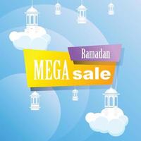 Ramadan Kareem set poster sale and label price tag design with colorfull gradient color vector