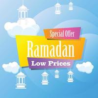 Ramadan Kareem set poster sale and label price tag design with colorfull gradient color vector