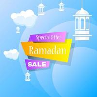 Ramadan Kareem set poster sale and label price tag design with colorfull gradient color vector