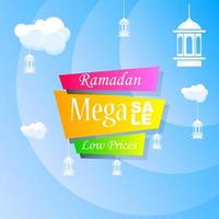 Ramadan Kareem set poster sale and label price tag design with colorfull gradient color vector