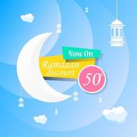 Ramadan Kareem set poster sale and label price tag design with colorfull gradient color vector