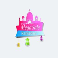 Ramadan Kareem set poster sale and label price tag design with colorfull gradient color vector