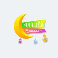 Ramadan Kareem set poster sale and label price tag design with colorfull gradient color vector