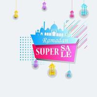 Ramadan Kareem set poster sale and label price tag design with colorfull gradient color vector